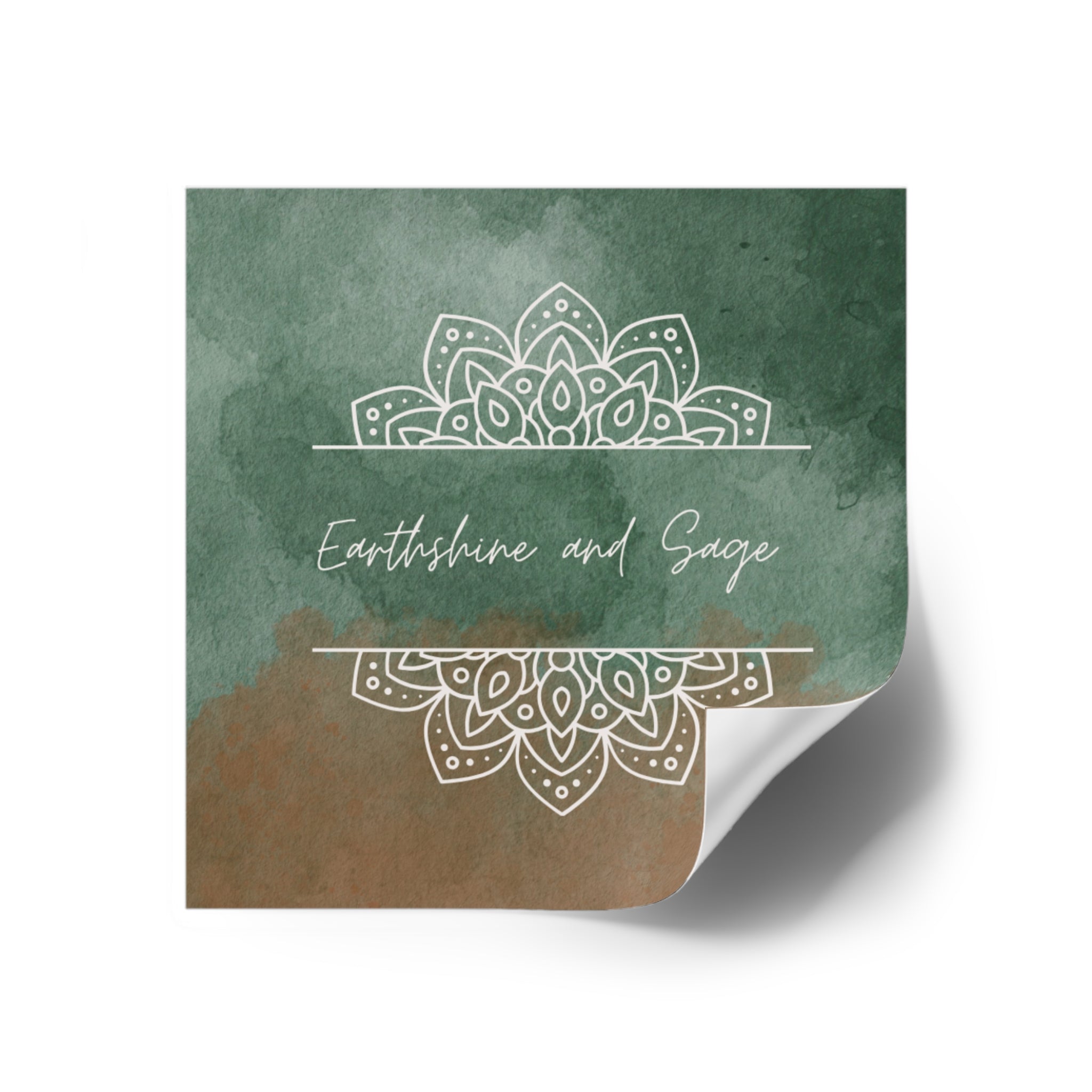 Square Sticker — Earthshine and Sage Mandala Design (Indoor/Outdoor)