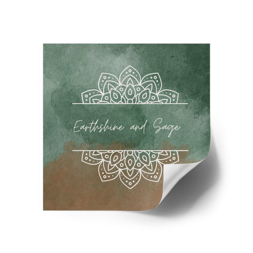 Square Sticker — Earthshine and Sage Mandala Design (Indoor/Outdoor)