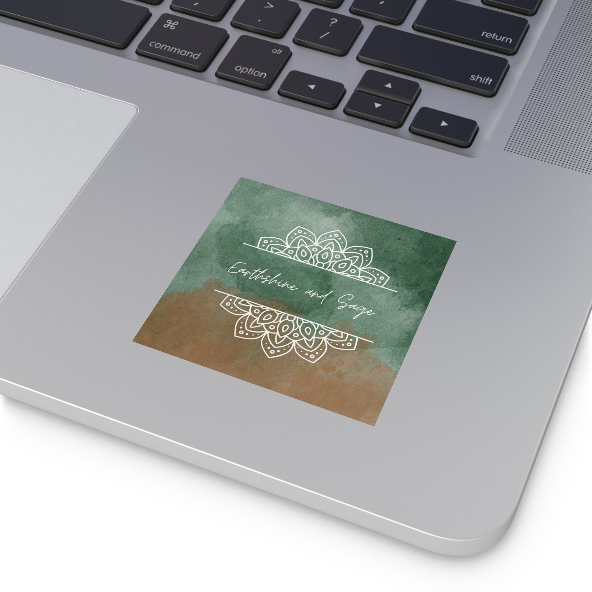Square Sticker — Earthshine and Sage Mandala Design (Indoor/Outdoor)